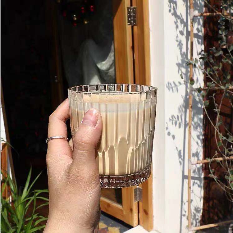 Household vintage vertical striped glass water cups, beverage juice and milk cups, Australian white cups, American latte cups, coffee cups details Picture