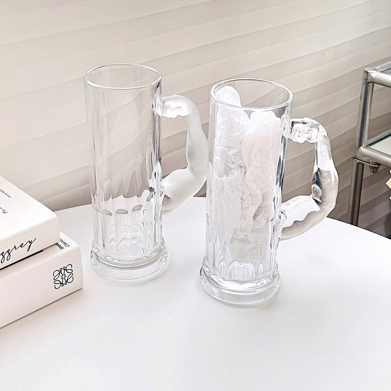 Wholesale of strongman frosted handle beer mugs, handle cups, large-capacity glass drinking cups, milk and juice cups Specification drawing