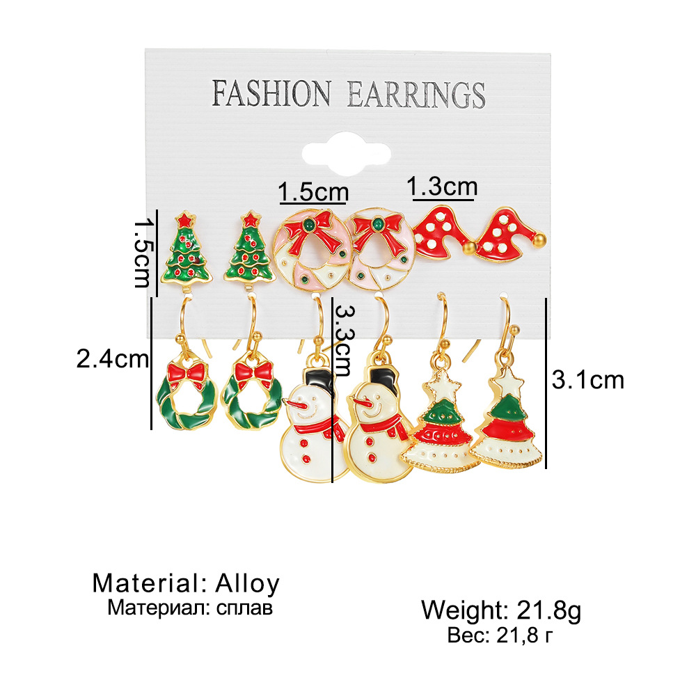 Christmas Series Snowflake bell stud Set, a popular export product. Cartoon oil-dripping elk old man earrings for women details Picture