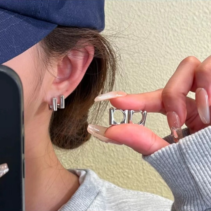 Square ear buckles 2025 new bestseller, high-end, niche ear studs for women, simple metal, unique ear rings, earrings and accessories full figure