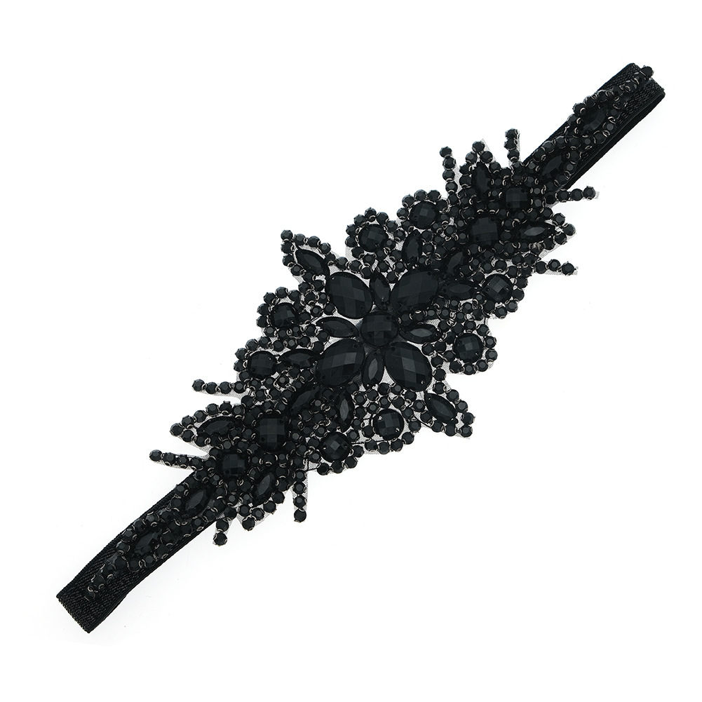 AB color diamond hand-sewn bride headband, Middle Eastern exotic style headwear, daily wide edge exaggerated light luxury diamond-encrusted elastic hair band Item Picture