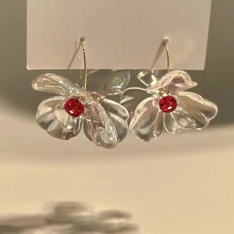 My favorite ~ Dreamy crystal flower earrings with an ethereal atmosphere, a niche design sense, and high-end ins color-blocking stud earrings Specification drawing