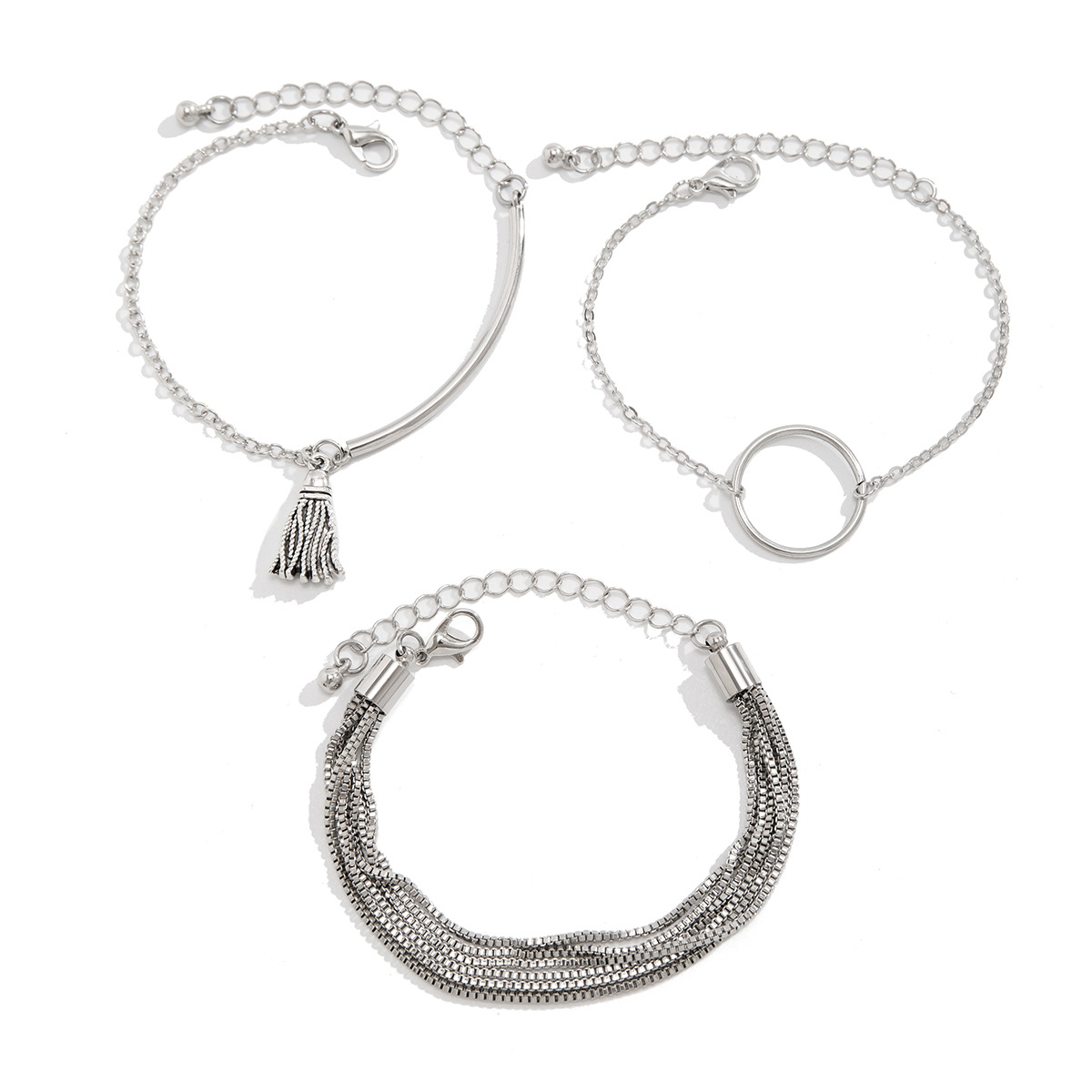European and American cross-border accessories punk style hip-hop fine chain multi-layer bracelet geometric ring versatile tassel bracelet for women Item Picture