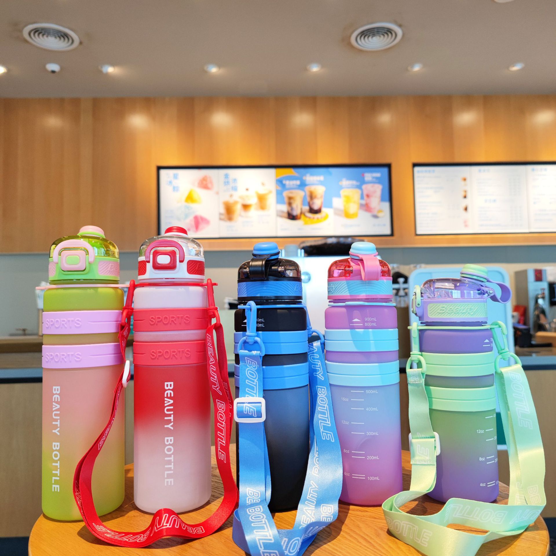 High appearance level gradient dazzling color double-drinking plastic water cup, strap sports water bottle, student water bottle, cross-border bestseller full figure