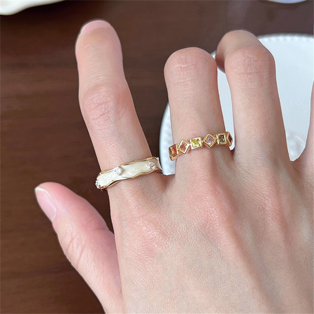 Enamel pearl ring, a niche design for women with a high-end feel, adjustable mother-of-pearl ring, a new trendy index finger ring Item Picture