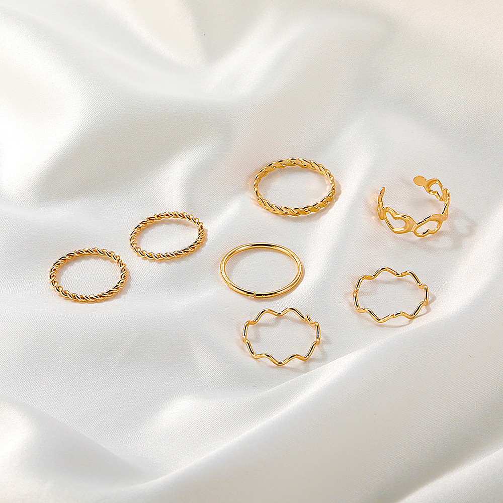 Cross-border European and American set ring for women, retro, fashionable and simple metal geometric plain ring set combination, Instagram trend Specification drawing