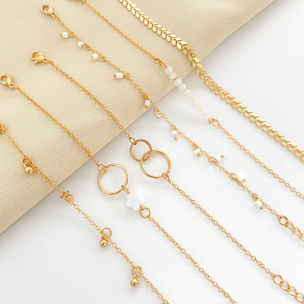 Cross-border best-selling simple geometric circle bracelet set, 6-piece set of European and American ins flower tassel leaf circle bracelet details Picture