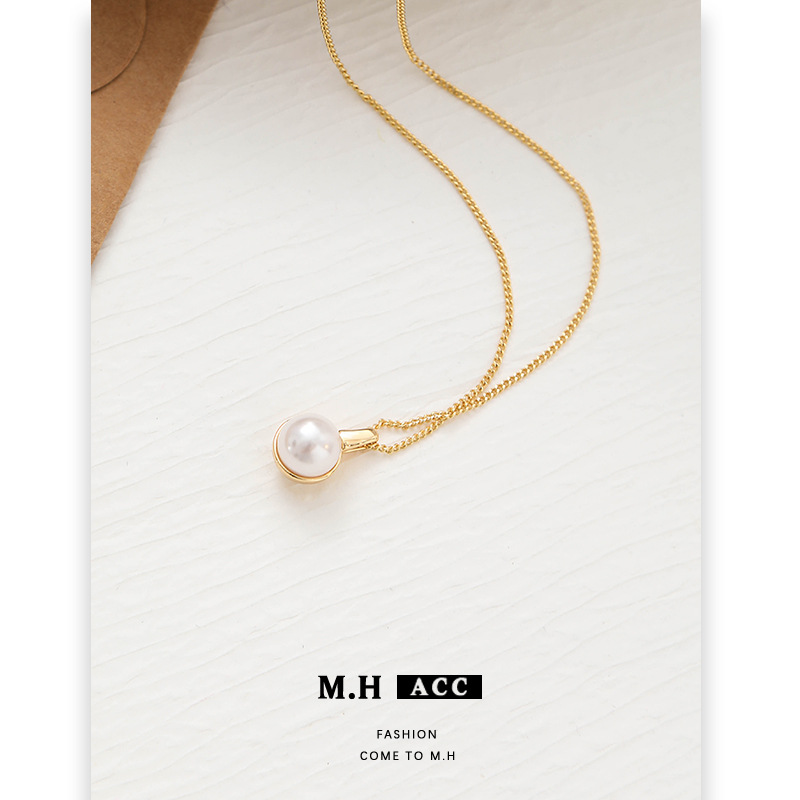 French minimalist pearl necklace, women's light luxury, ins style, niche design sense pendant, fashionable and versatile, high-end neckpiece Specification drawing