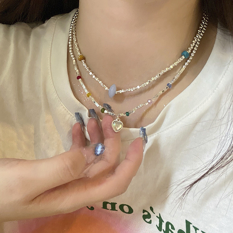 A few pieces of broken silver necklace for women, 2023 new style geometric irregular spliced heart-shaped collarbone chain, a popular neckchain accessory Specification drawing