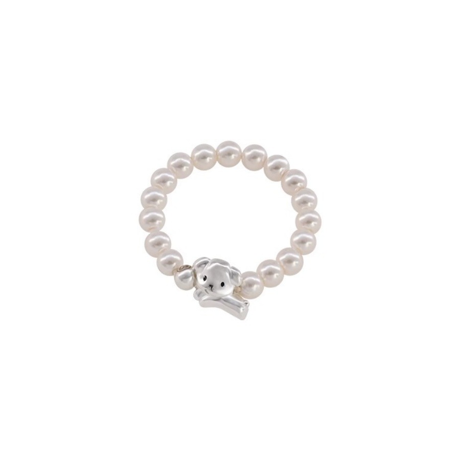 A niche design of a little dog pearl elastic rope ring, cute, simple and versatile index finger ring with a light luxury and high-end feel Item Picture
