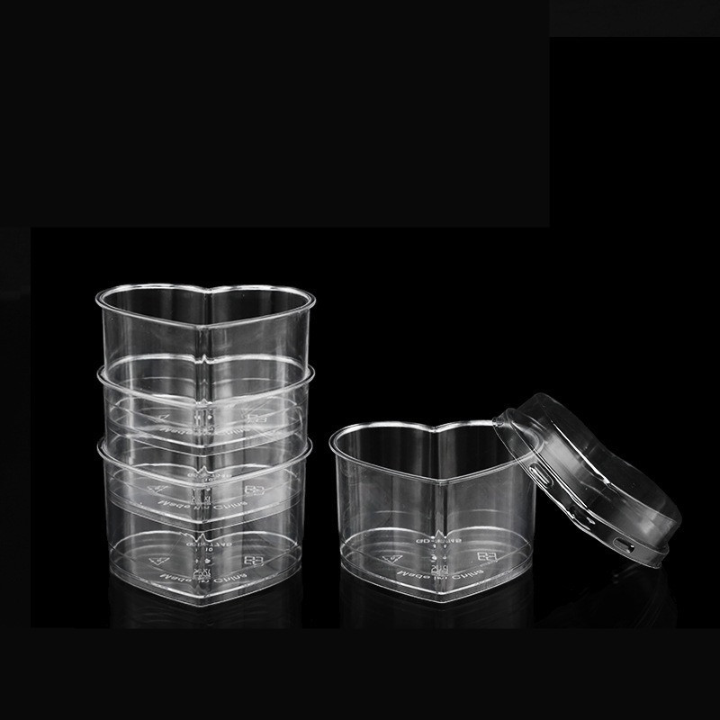 Wholesale from the source of disposable dessert cups with LIDS, 140ML transparent plastic heart-shaped double-skin milk mousse cup factory details Picture