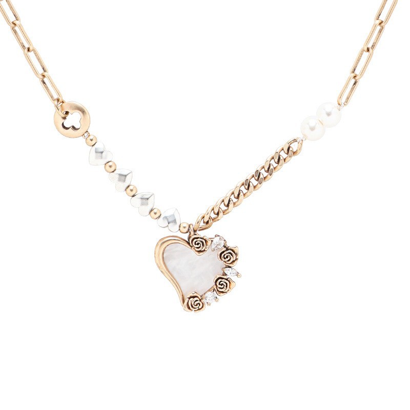 Original golden rose heart necklace, women's light luxury, niche and high-end collarbone chain, fashionable and individual, ins style neck chain Item Picture
