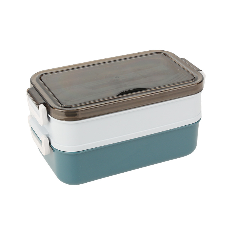 Japanese-style plastic lunch box, double-sealed insulated box, student compartments lunch box, bento box, portable lunch box with tableware Item Picture