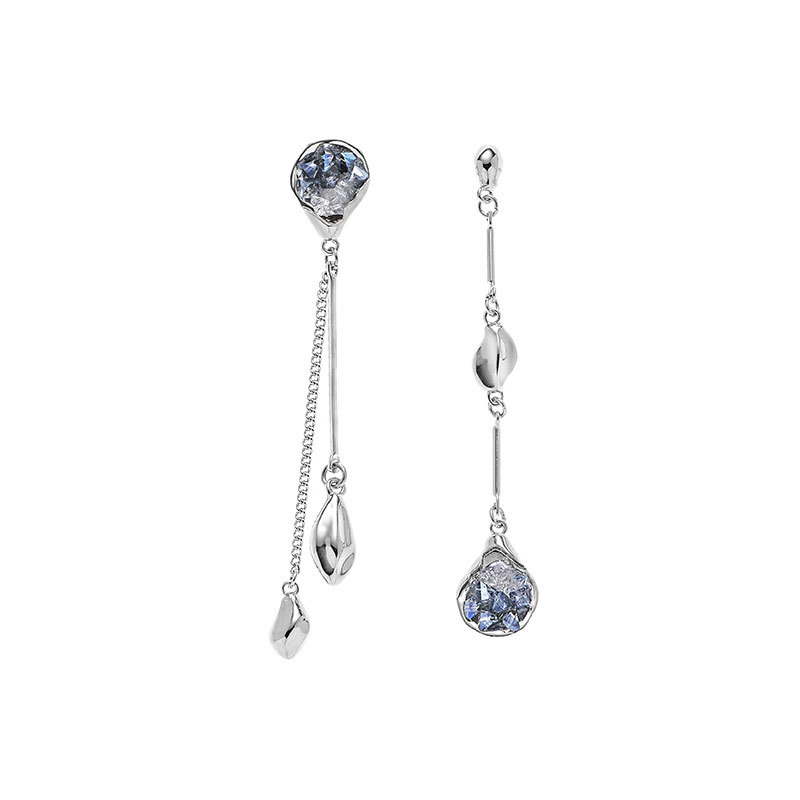 Ice blue glass bead light luxury earrings 925 high-end fashion ins stud earrings Original design fresh and clean earrings for women Item Picture