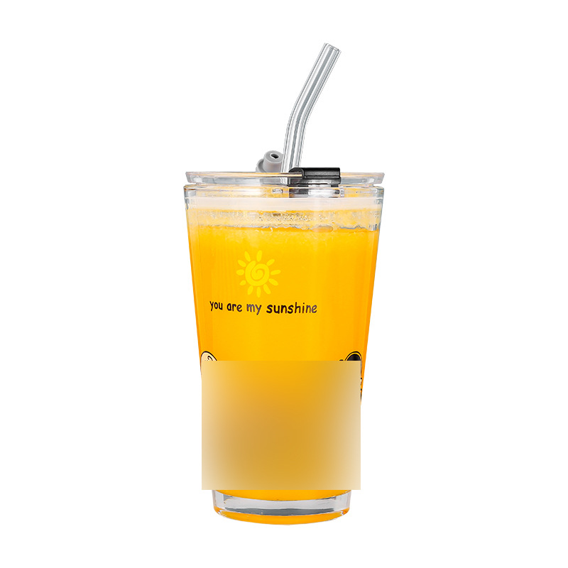 Internet-famous glass straw water cup, milk tea cup, hot water cartoon cola juice cup, Douyin graffiti glass cup Item Picture