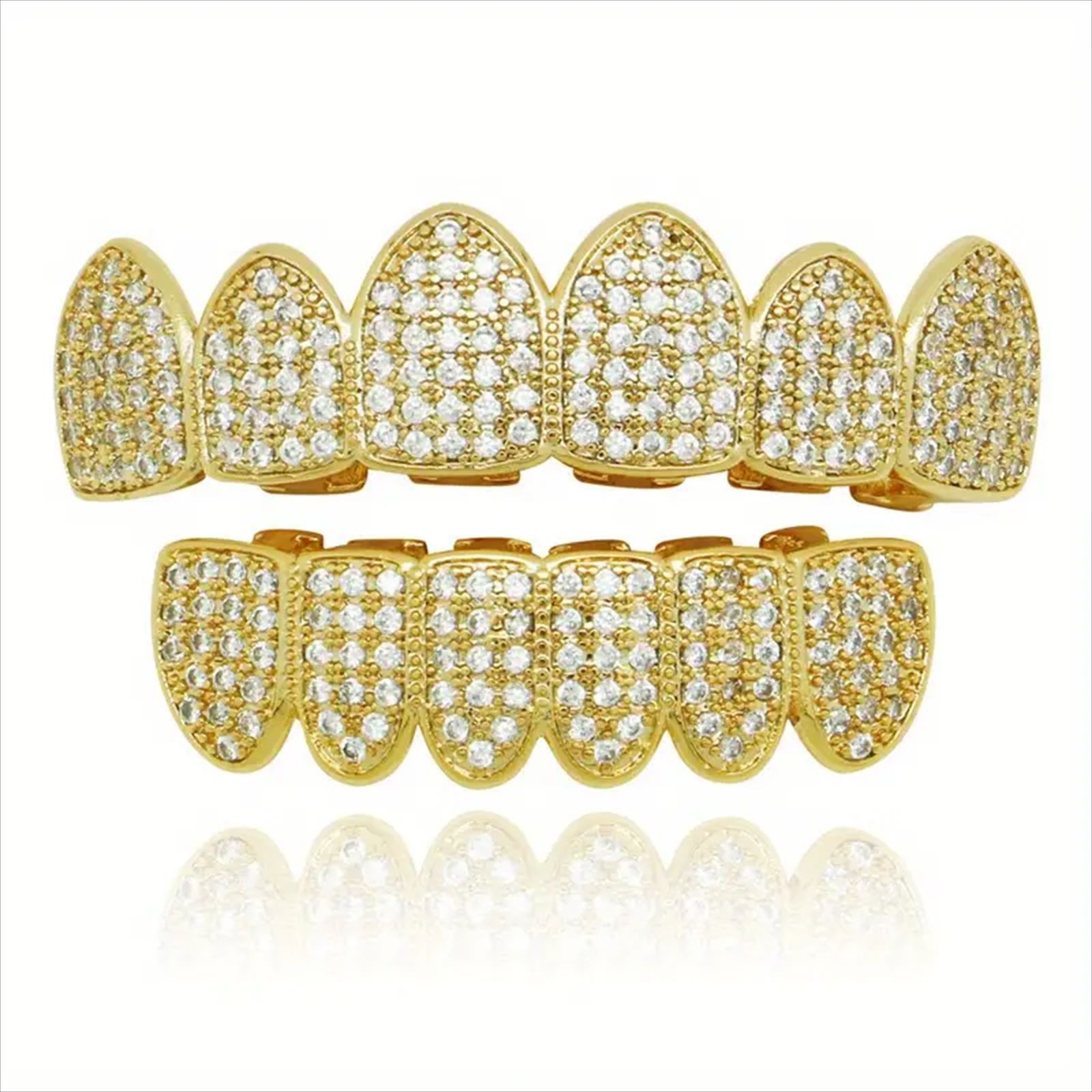 TEMU's full zirconium-plated real gold zircon braces are selling well. Wholesale of the Halloween bestseller vampire sharp teeth hip-hop braces Specification drawing