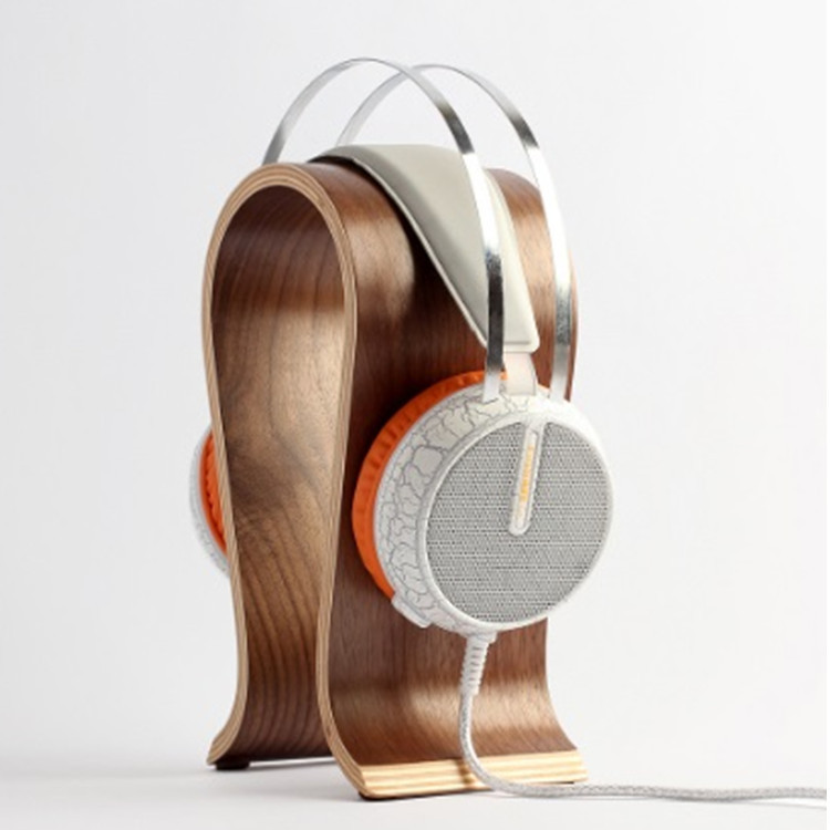 Bluetooth headphone stand, U-shaped head-mounted walnut wireless headset hanger, display stand, computer accessory storage stand Specification drawing