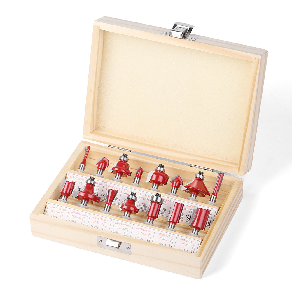 15-piece set of 1/4 handle, 1/2 handle, 8 handle, 6 handle woodworking milling cutter sets, decoration edge machine, 12-piece set of woodworking slotting milling cutters Application Scenario