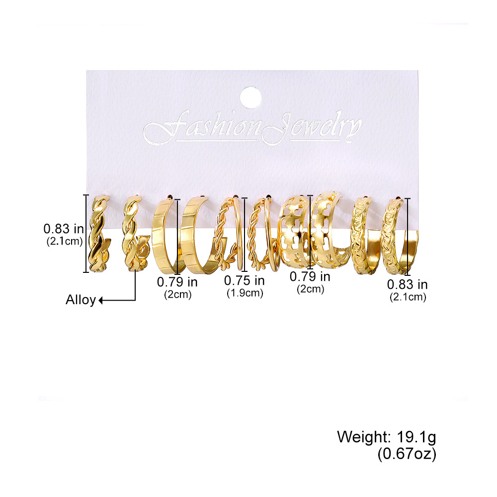 A new set of 6-piece creative French retro gold earrings with pearl inlays for cross-border women from Europe and America details Picture
