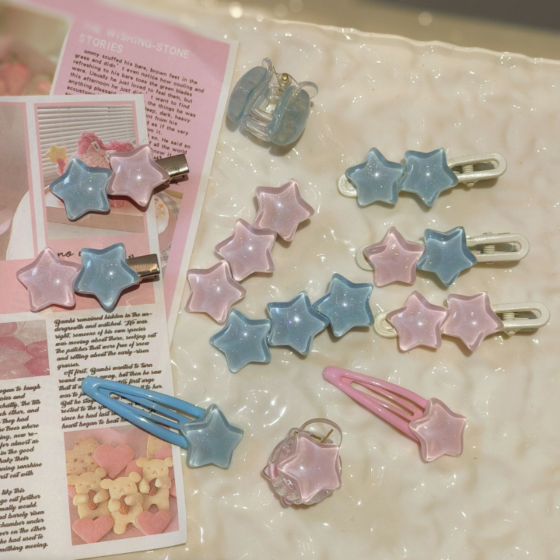 Jelly-colored ins-style sparkling star hair clips and hair accessories, girl bangs side clips, student hair clips and headwear details Picture