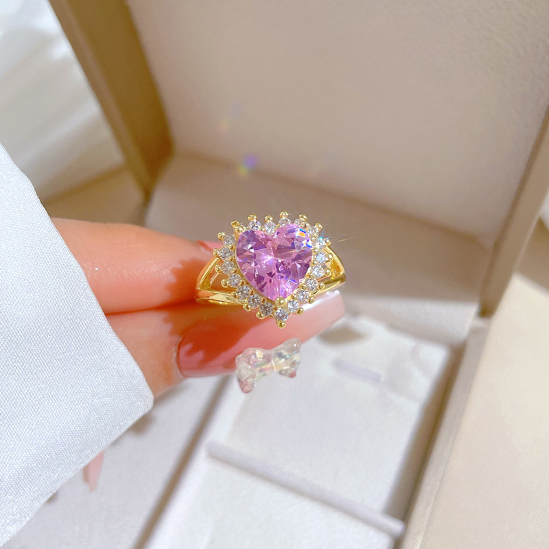 【 Real Gold 】 Heart-shaped pink wedding ring with adjustable opening, simple jewelry, Japanese-style ring couple rings full figure