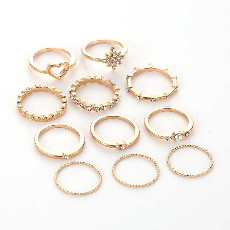 European and American fashion diamond-encrusted ring set, creative moon combination ring 11-piece set, AliExpress wish ring wholesale Item Picture