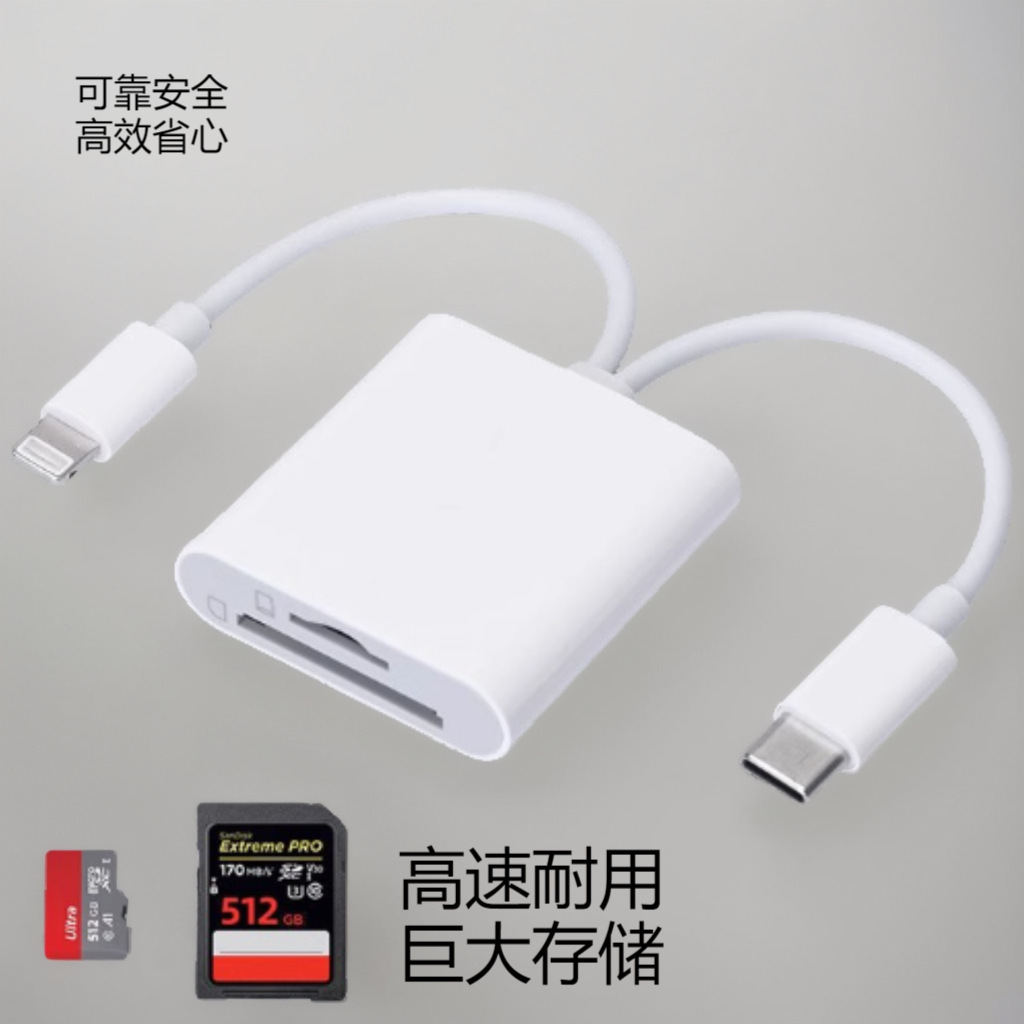 This multi-functional card reader is suitable for Apple Type-C mobile phones, computers, cameras, sd memory cards, storage cards, and tf card readers Application Scenario