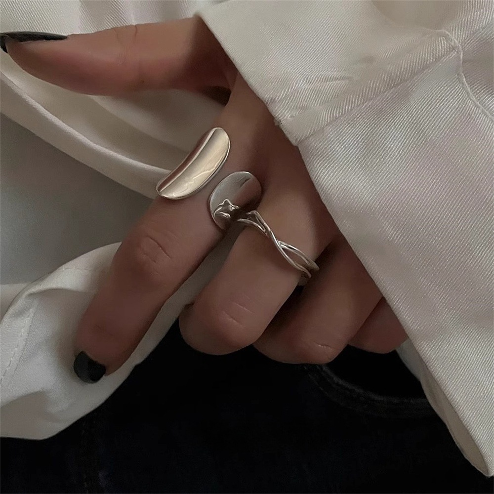 Heavy industry wide surface, strong presence, pure silver ring, women's Instagram fashion, individuality, niche, cool Japanese and Korean style open ring details Picture