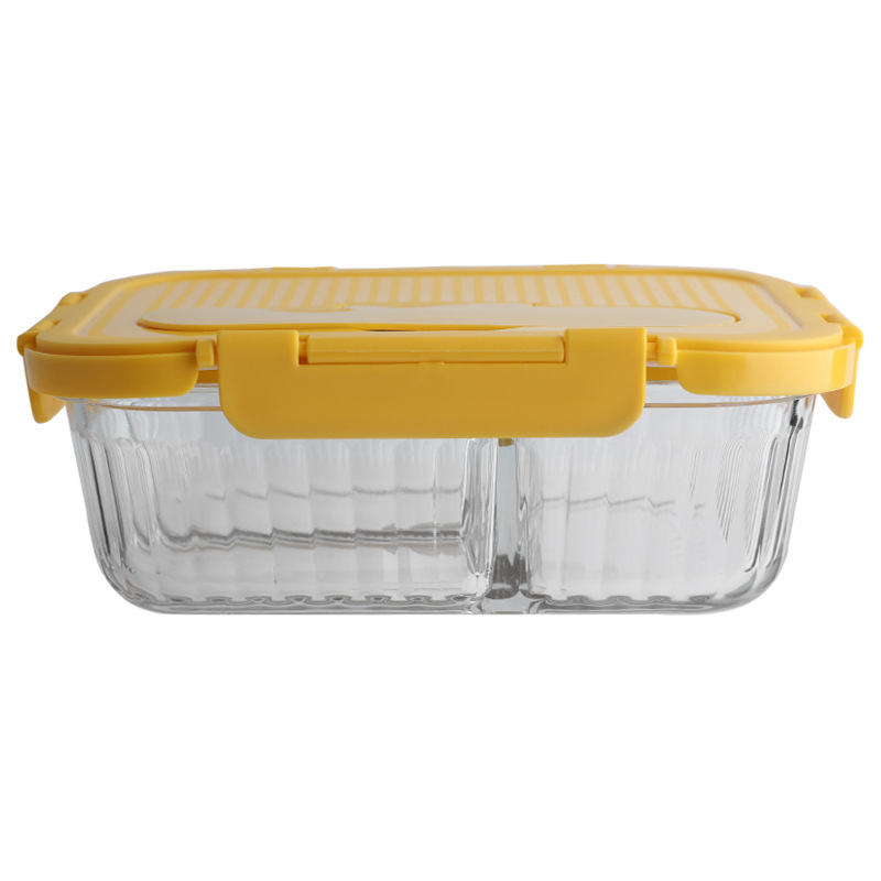 Wholesale rectangular adult ins style vertical pattern high borosilicate glass lunch boxes, microwave oven partition, fresh-keeping bowl sealing Item Picture