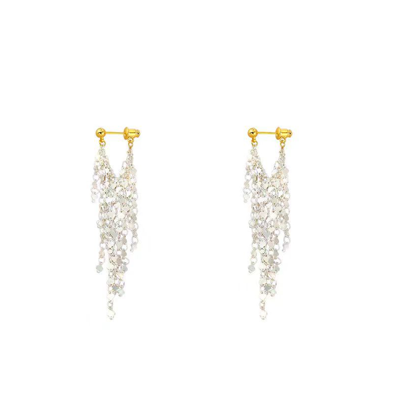 Galaxy Waterfall ~ Heart-shaped tassel long Ear line Elegant Earrings for round faces to look slimmer in autumn and winter bulingbuling ears Item Picture