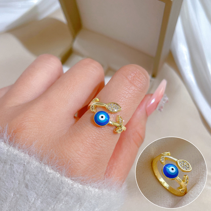 【 Real gold electroplating 】 Leaf-eye zircon fashionable slightly inlaid light luxury ring index finger ring, the same style as the Internet celebrity, cold style full figure