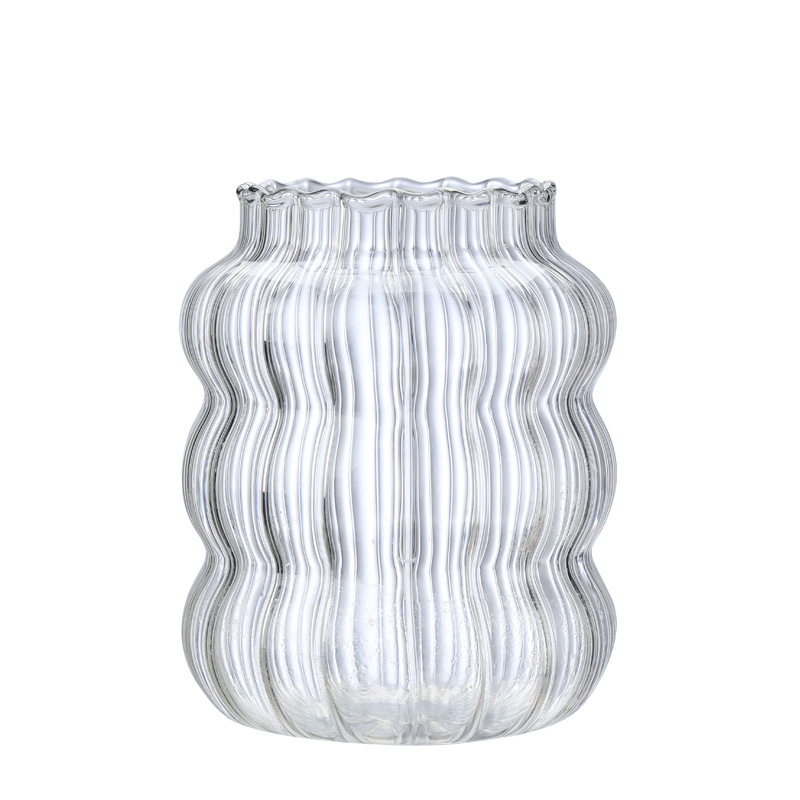 Large-capacity cold drink cup, coffee cup, transparent glass cup, vertical pattern chubby caterpillar straw cup, water cup Item Picture