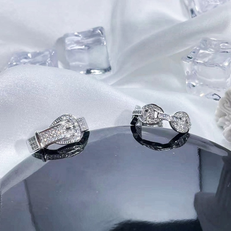 Sweet and cool pig nose belt buckle, full of diamonds, elegant open ring, feminine cold style, exquisite temperament, fashionable and versatile ring Specification drawing