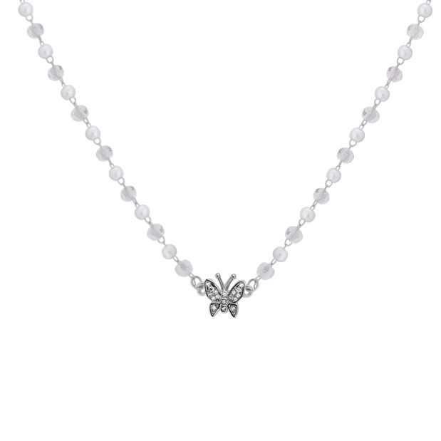 Pearl crystal butterfly necklace for women's summer, light luxury and niche design sense collarbone chain choker neck chain necklace Item Picture
