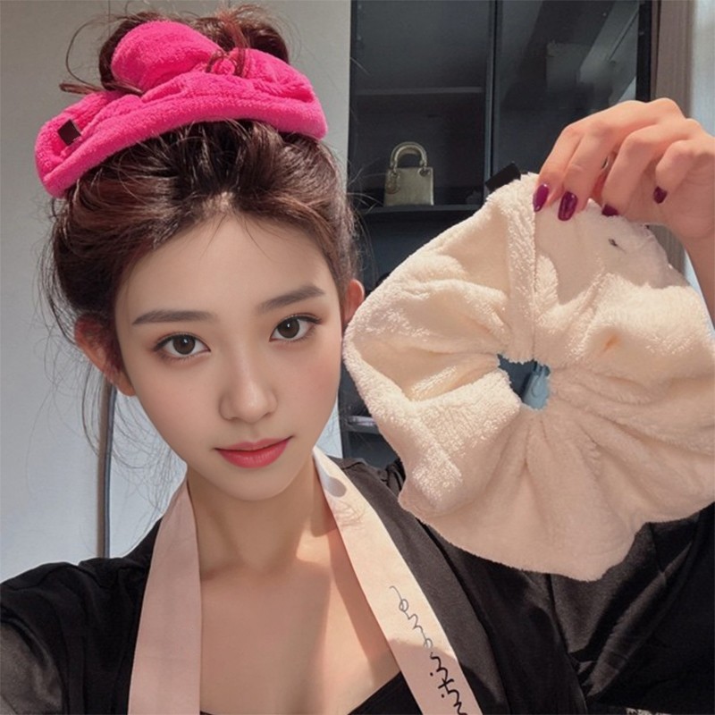 Extra-large towel hair tie, dry hair, large intestine hair tie, simple and elegant feminine style, spring and summer bun hair with plush face wash headwear full figure