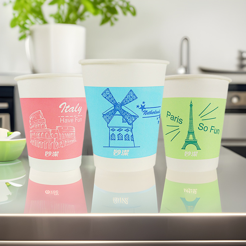 Miaojie disposable paper cups at special offer: Household thickened tea cups, office coffee cups, camping one-piece cups wholesale Application Scenario