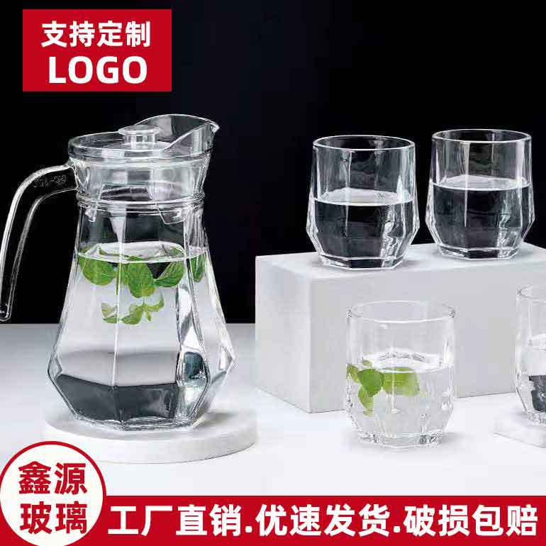Glass cold water bottle set, household cups, ins style diamond-shaped personality hexagonal trendy transparent milk water cup full figure