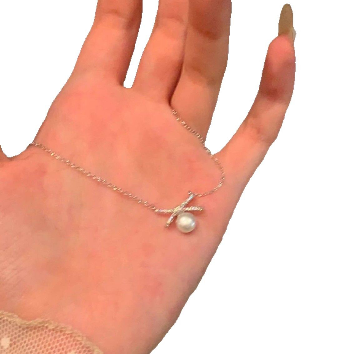 Pearl bow necklace accessory for women's new 2025 sense light luxury niche collarbone necklace choker Item Picture