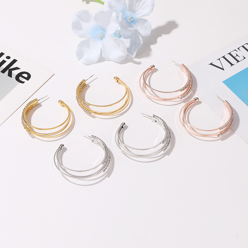 Korean-style fashionable and versatile earrings, women's personalized design multi-layer earrings, C-shaped ear rings, best-selling exaggerated internet-famous earrings details Picture