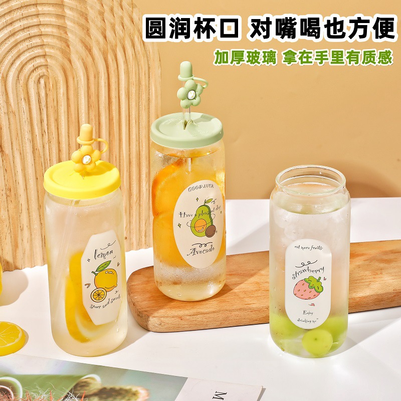 Wholesale of straw cups, glass cups with high appearance standards, large capacity water cups for couples, portable coffee cups, and summer cola cups Specification drawing