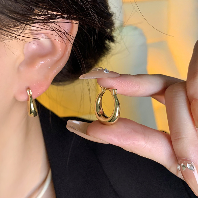Simple and plain metal circle earrings, women's light luxury and niche design sense ear rings, versatile, high-end and elegant ear accessories details Picture