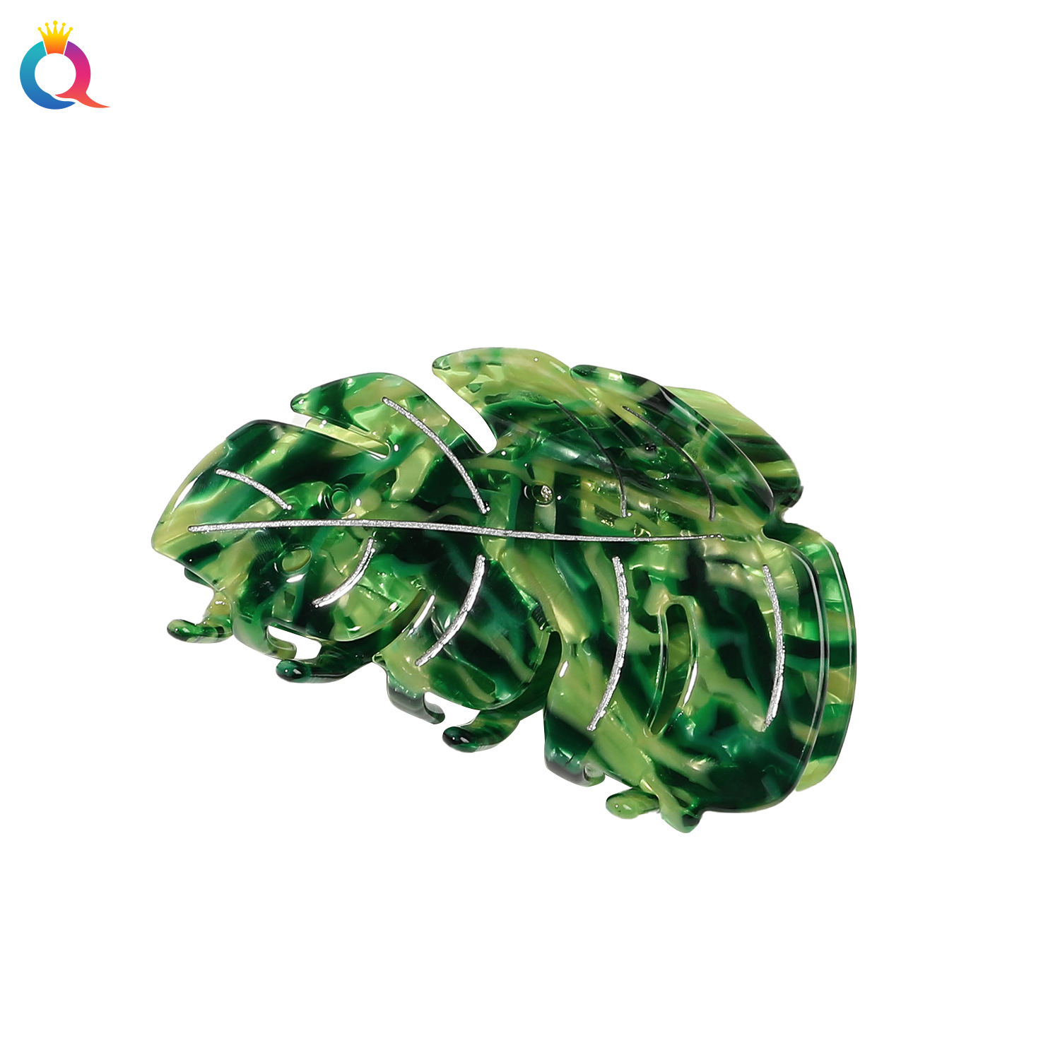 Qiyue Cross-border Acetic Acid Leaf Hair clips, women's updo hair clips, hairpins, high-end shark clips, hair accessories and headwear wholesale Application Scenario