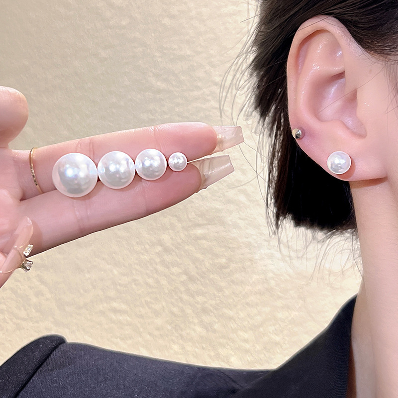 S925 Silver needle simple and versatile pearl earrings for women, light luxury, fashionable and niche design, cold style, ear-piercing earrings full figure