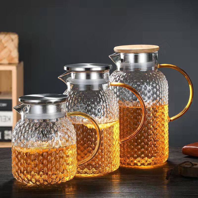 Hammer-patterned cold water bottle, large-capacity glass, rice-grain patterned cold water bottle, high borosilicate cold boiled water bottle, household juice bottle for cold brewing details Picture