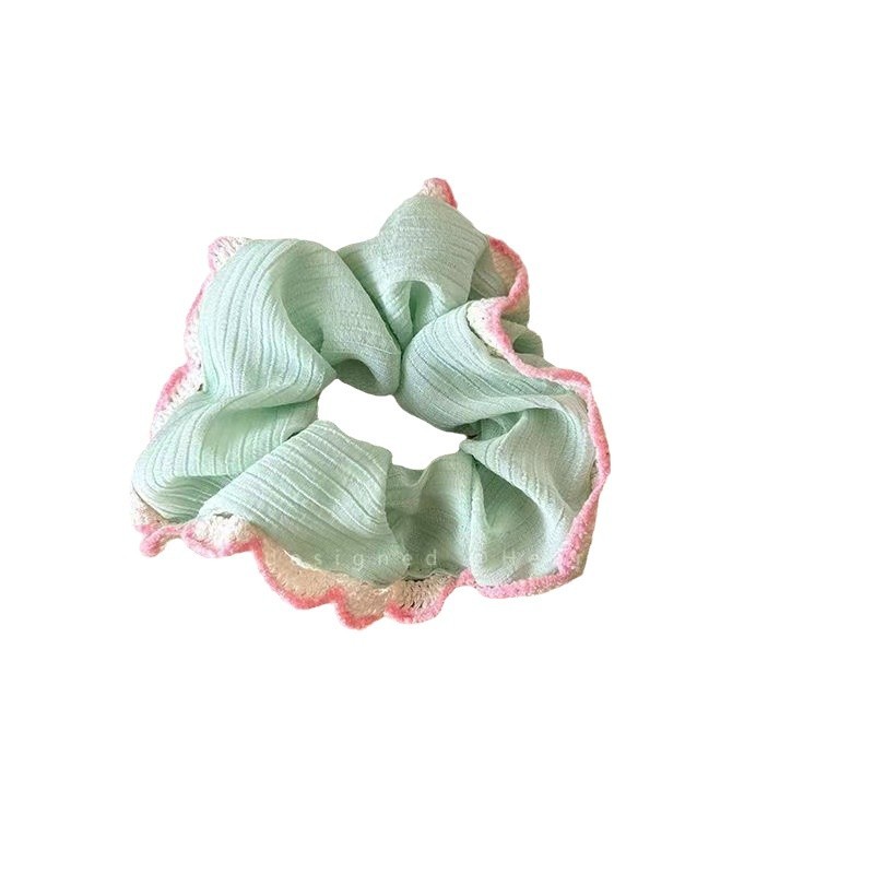 Mint green lace lace large intestine hair band, a sweet and high-end hair accessory for female Internet celebrities, bun hair tie, hair band Item Picture