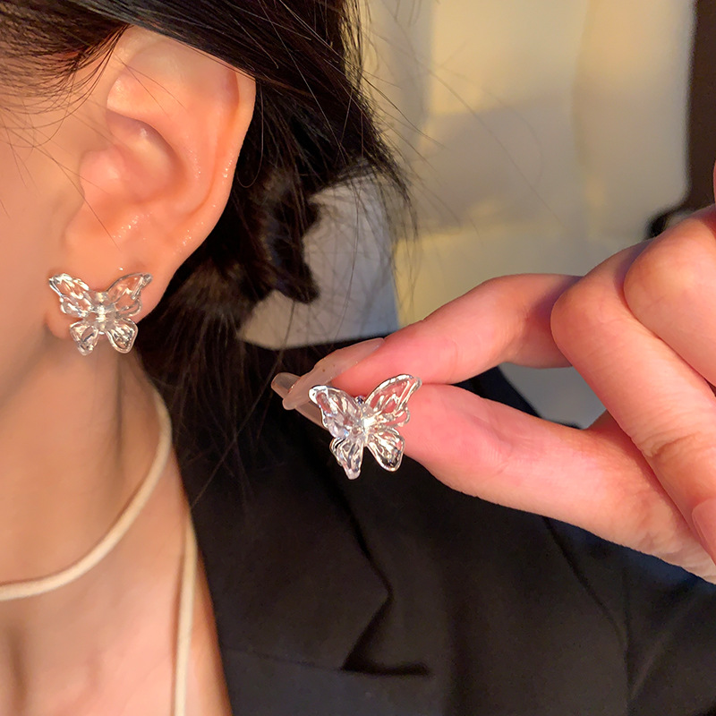 Light luxury hollowed-out transparent butterfly stud earrings for women 2024 new style, high-end and versatile earrings, super fairy-like bestsellers, Internet celebrity earrings details Picture
