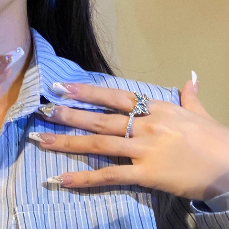 Sweet, cool and fashionable, oil-dripping blue butterfly zircon open ring for women, y2k, cool style, temperament and personality, layered ring Specification drawing