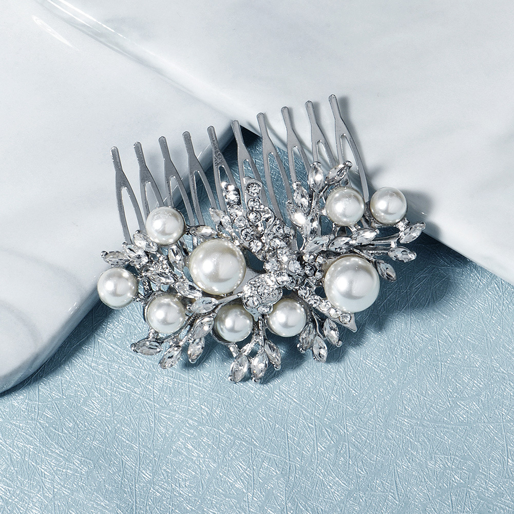 Cross-border factory supplies European and American bride accessories, light luxury and retro water diamond combs, large and small pearl personalized combs and hair accessories full figure