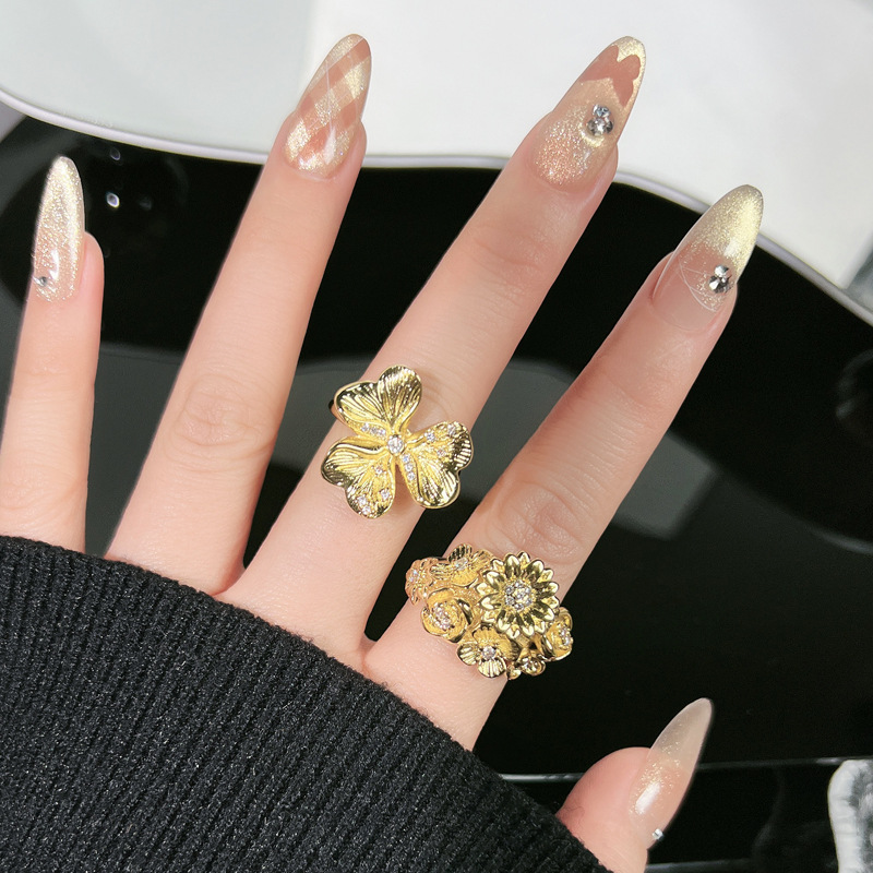 French exquisite floral light luxury high-end flower opening ring, women's Instagram cold style niche design ring details Picture