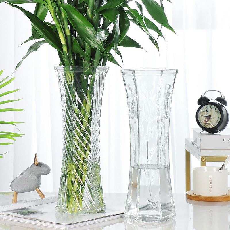 Large lucky bamboo glass vase, household living room water-grown flower arrangement, water-cultivated lily transparent extra-large decorative vase full figure